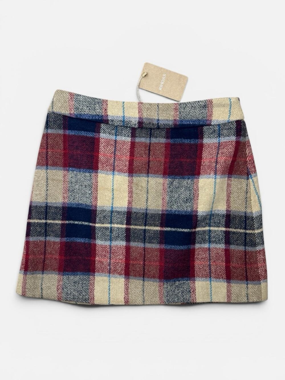 NWT RIHOAS The Red Plaid Zipper Fly Tweed Mini Skirt